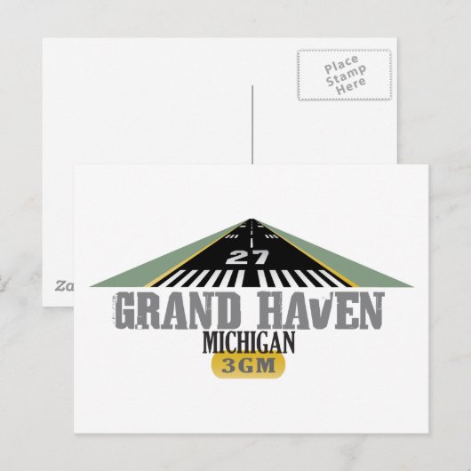 Grand Haven MI - Vliegveld Runway Briefkaart (Voorkant / Achterkant)