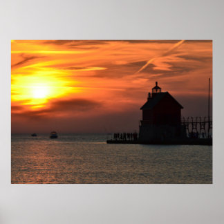 Grand Haven Pier op Sunset Poster
