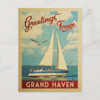 Grand Haven Sailboot Vintage Travel Michigan