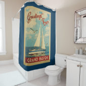 Grand Haven Sailboot Vintage Travel Michigan Douchegordijn (In situ)