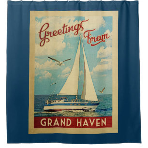 Grand Haven Sailboot Vintage Travel Michigan Douchegordijn