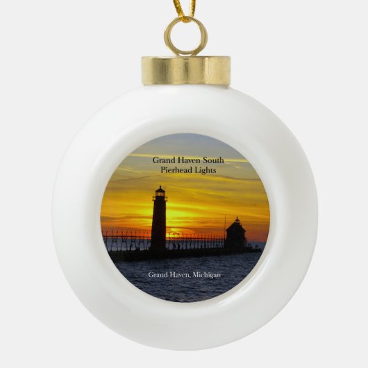 Grand Haven South Pierhead Licht Keramische Bal Ornament (Voorkant)