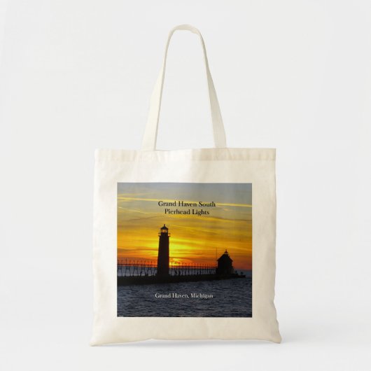 Grand Haven South Pierhead Licht sunset canvas tas (Voorkant)