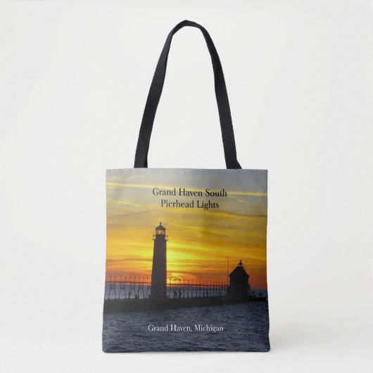 Grand Haven South Pierhead Licht sunset canvas tas (Voorkant)