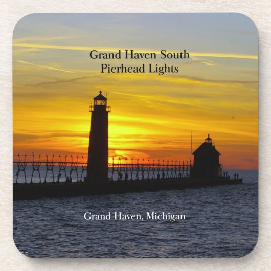 Grand Haven South Pierhead Licht sunset onderzette Bier Onderzetter (Voorkant)