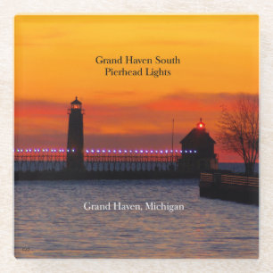 Grand Haven South Pierhead Licht sunset onderzette Glazen Onderzetter