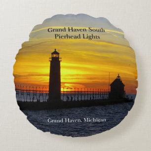Grand Haven South Pierhead Light 2 zijwaarts Rond Kussen