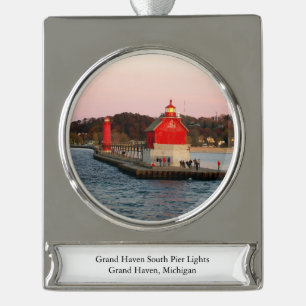 Grand Haven South Pierhead Light banner Verzilverd Banner Ornament
