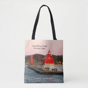 Grand Haven South Pierhead Lights over de tebag Tote Bag