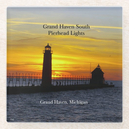 Grand Haven South Pierhead Lights sunsetW onderzet Glazen Onderzetter (Voorkant)