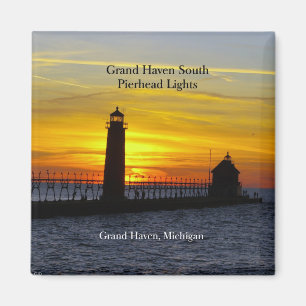 Grand Haven South Pierhead: zonsondergang 2 magnee Magneet