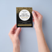 Grand Heropening Black Gold Glitter Salon Flyer (Hand)
