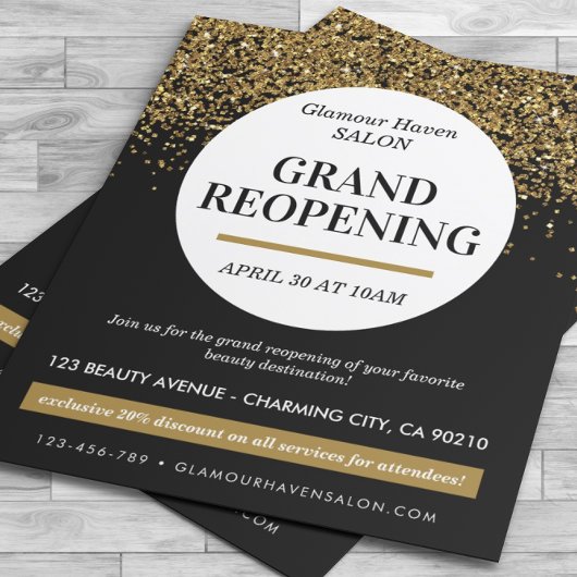 Grand Heropening Black Gold Glitter Salon Flyer