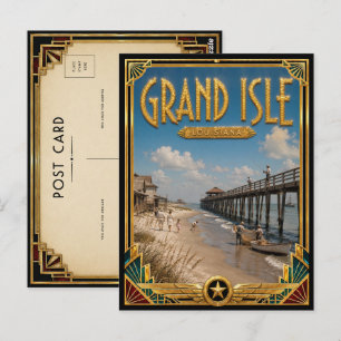 Grand Isle Louisiana Vintage Art Deco Gouden Tijdp Briefkaart