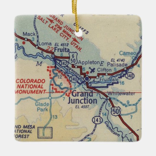 Grand Junction CO  Map Keramisch Ornament (Voorkant)