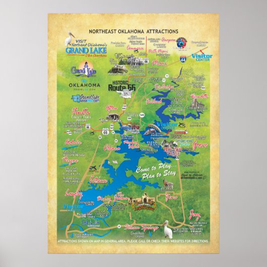 Grand Lake OK attracties kaart 19 Poster (Voorkant)