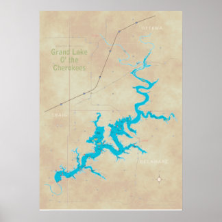 Grand Lake OK-kaart tan 21 Poster