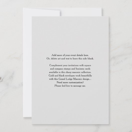 Grand Lodge Masonic Uitnodigingen | Freemason (Achterkant)