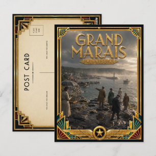 Grand Marais Minnesota Vintage Art Deco Gouden Tij Briefkaart