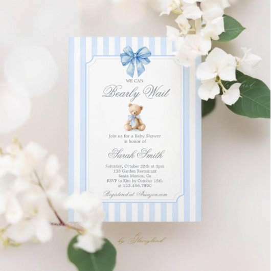 Grand millennial Teddy Bear Baby shower Boy Kaart