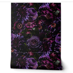 Grand Millennial Zwart Opulent Paarse Mauve Tuin Behang