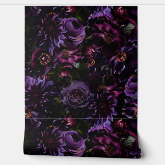 Grand Millennial Zwart Opulent Paarse Mauve Tuin Behang