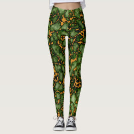 Grand Moss Groen en Goud Marmer Textuur Design Leggings