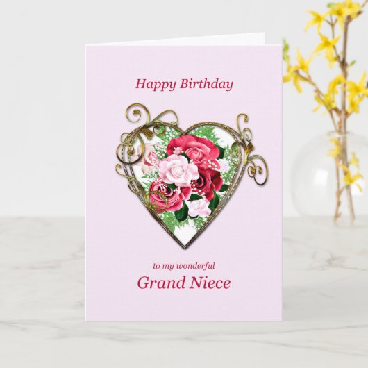 Grand Niece Verjaardag Antiek beschilderde Rozen Kaart (Gele Bloem)