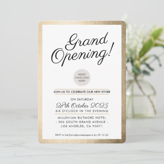 GRAND OPENENDE PARTIJ modern zakelijk goud Kaart (Staand voorkant)