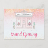 Grand Opening Bakkerij Cafe Roze Glitter Aankondigingskaart (Voorkant)