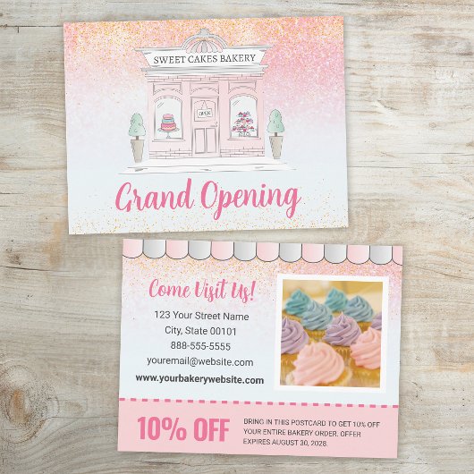 Grand Opening Bakkerij Cafe Roze Glitter Aankondigingskaart