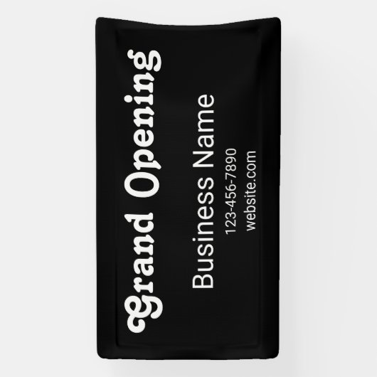 Grand Opening Bedrijfsnaam Telefoon Website Zwart Spandoek (Verticaal)