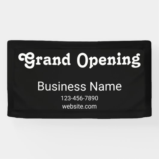 Grand Opening Bedrijfsnaam Telefoon Website Zwart Spandoek (Horizontaal)