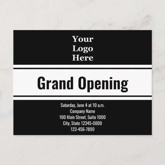 Grand Opening Black and White Invitation Sjabloon Briefkaart (Voorkant)