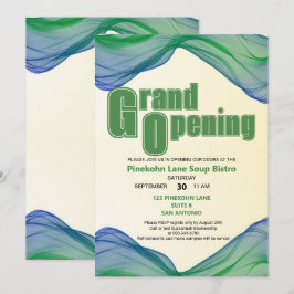 Grand Opening Blauw Groen Rand Waterverf Golven Kaart