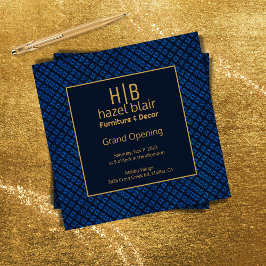 Grand Opening Business Goud Monogram Blauwe Vierka Kaart