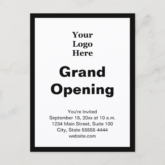Grand Opening Business Logo Black White Invitation Briefkaart (Voorkant)