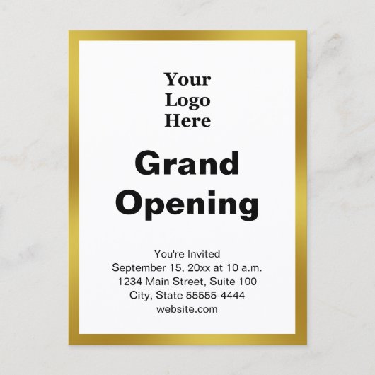 Grand Opening Business Logo Gold White Invitation Briefkaart (Voorkant)