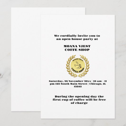 Grand Opening Coffee House uitnodiging (Voorkant / Achterkant)
