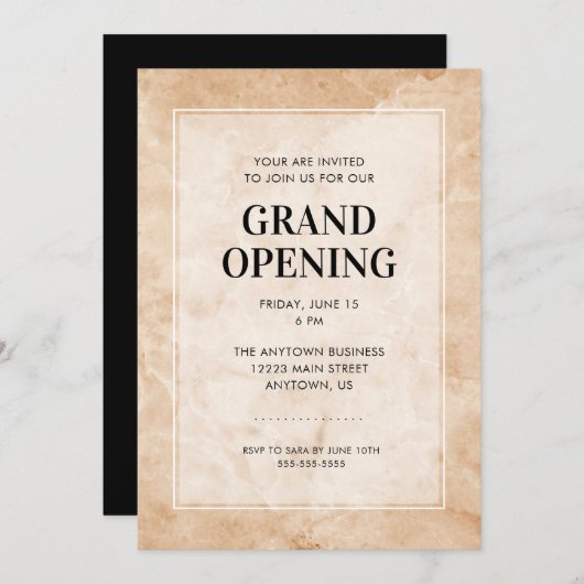 Grand Opening Event | Stijlvolle marmeren achtergr Kaart (Voorkant / Achterkant)