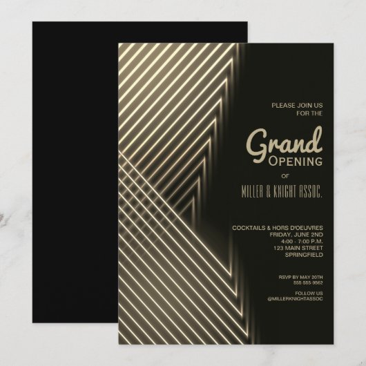 Grand Opening Gold Neon Licht Uitnodigingen (Voorkant / Achterkant)