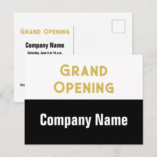 Grand Opening Goud Zwart-wit Bedrijfsnaam Briefkaart (Voorkant / Achterkant)