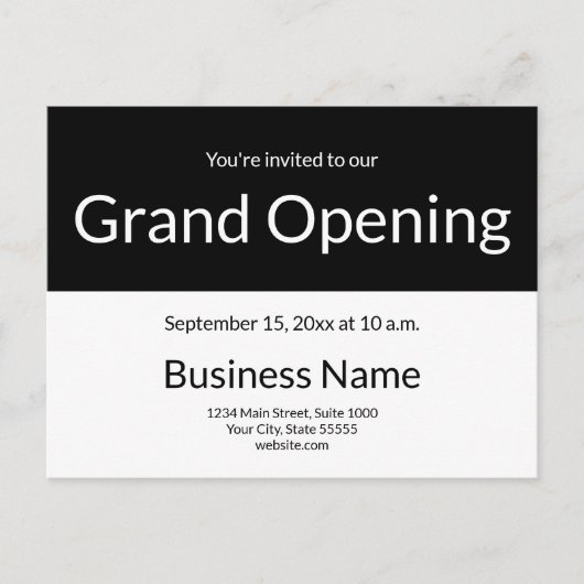 Grand Opening Invitation Business Black and White Briefkaart (Voorkant)