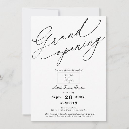 Grand Opening Logo Elegant Zwart-wit Kaart (Voorkant)