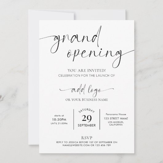 Grand Opening Logo minimalistisch zwart-wit Kaart (Voorkant)