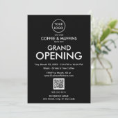 Grand Opening Modern Black Business Logo QR-code Kaart (Staand voorkant)