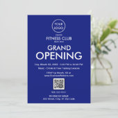 Grand Opening Modern Blue Business Logo QR-code Kaart (Staand voorkant)