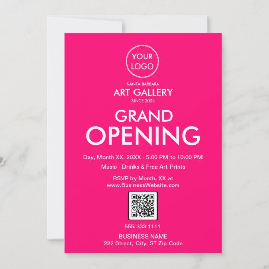 Grand Opening Modern Magenta Business Logo QR-code Kaart (Voorkant)