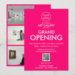 Grand Opening Modern Magenta Business Logo QR-code Kaart