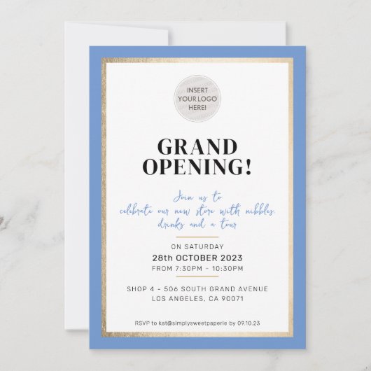 GRAND OPENING modern minimal logo korenbloem blauw Kaart (Voorkant)